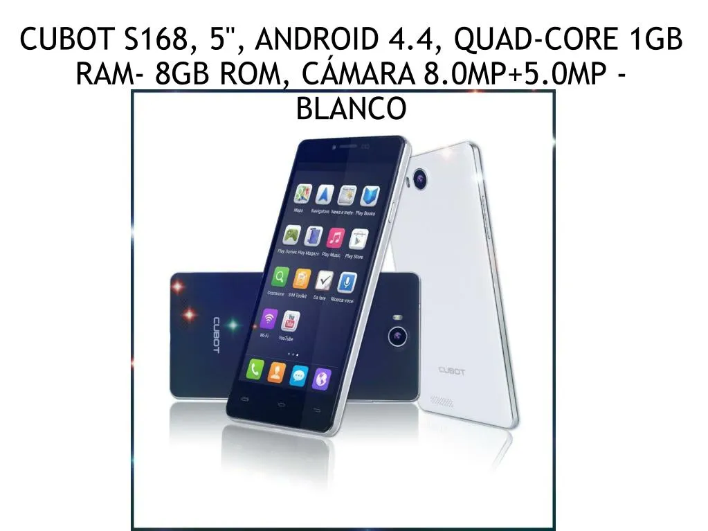 cubot s168 5 android 4 4 quad core 1gb ram 8gb rom c mara 8 0mp 5 0mp blanco