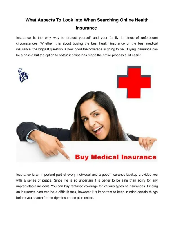 What Aspects to Look into When Searching Online Health Insurance