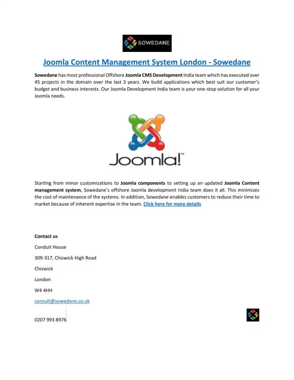 Joomla Content Management System London - Sowedane