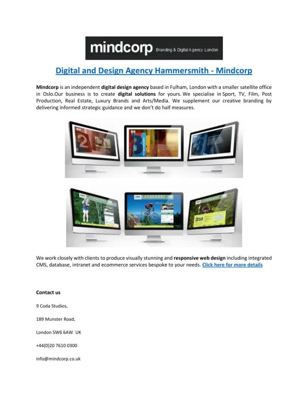 Digital and Design Agency Hammersmith - Mindcorp
