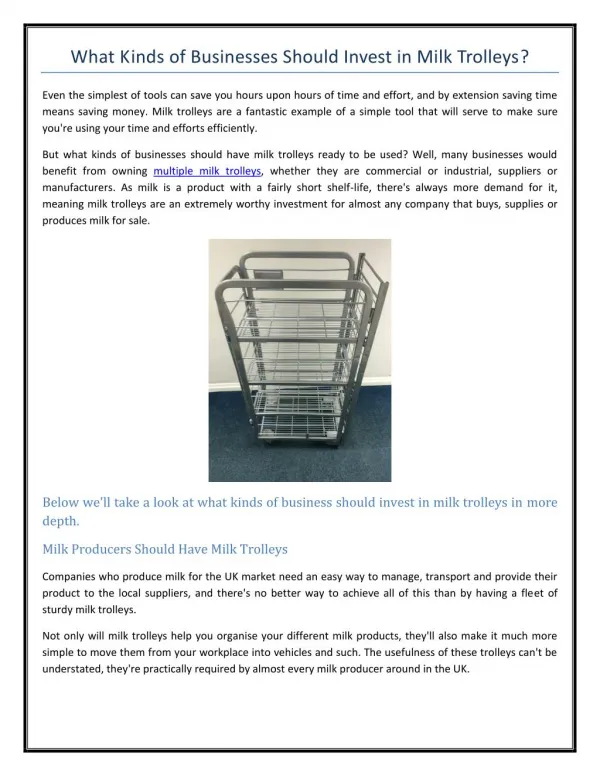 What Kinds of Businesses Should Invest in Milk Trolleys?