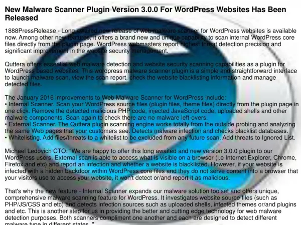 New Malware Scanner Plugin Version 3.0.0 For WordPress Websites Has Been Released