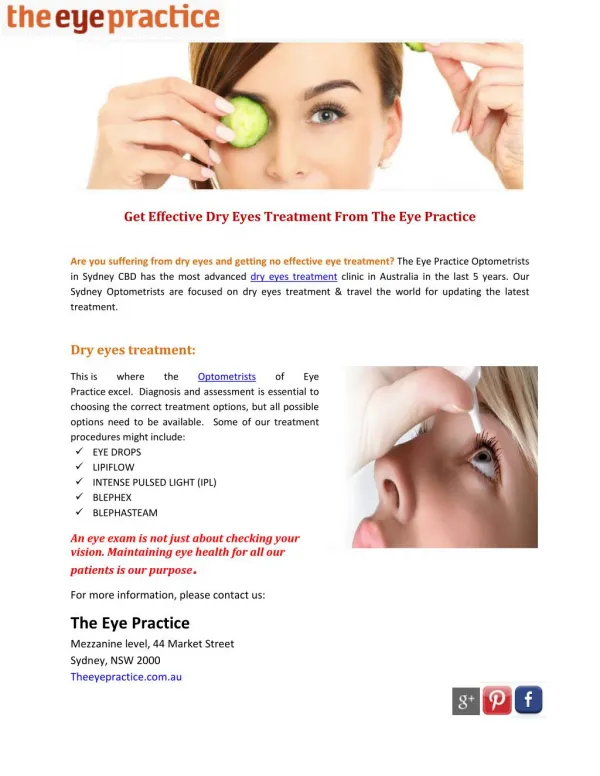 Get Effective Dry Eyes Treatment From The Eye Practice