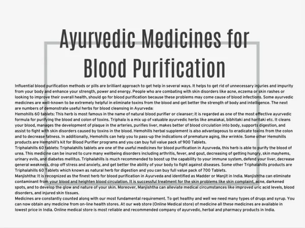 Ayurvedic Medicines for Blood Purification