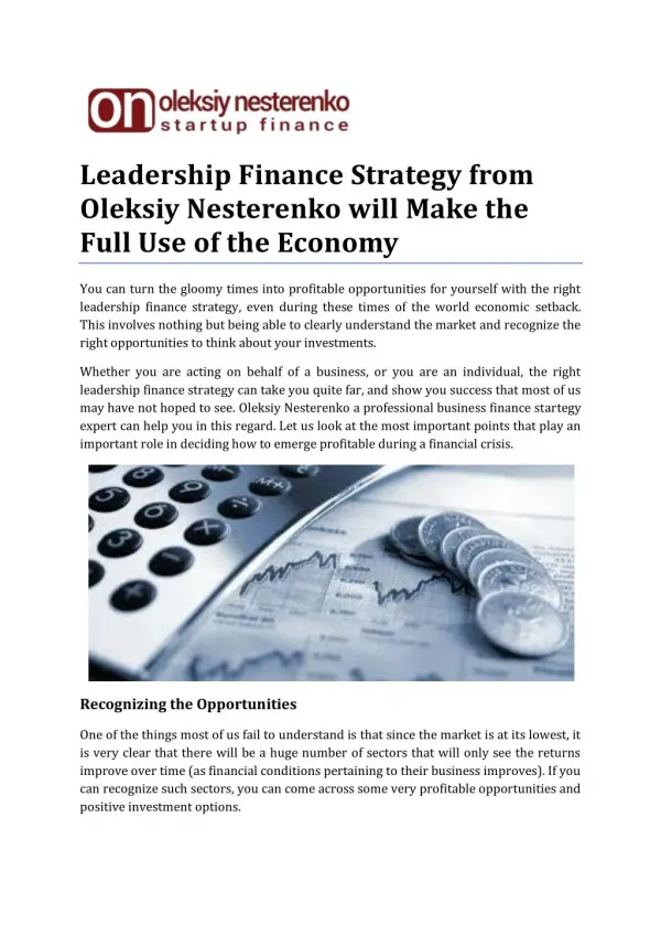 Leadership Finance Strategy from Oleksiy Nesterenko
