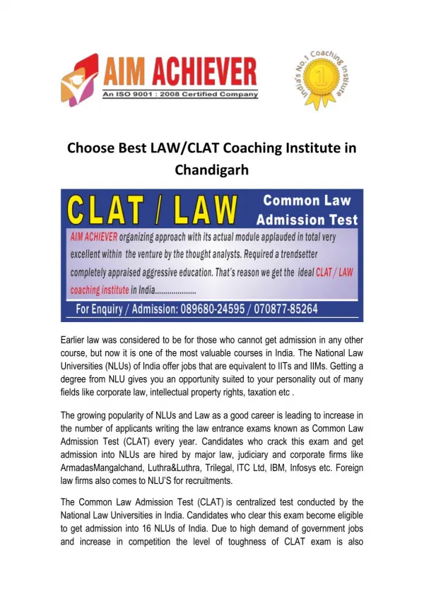 CLAT Coaching in Chandigarh