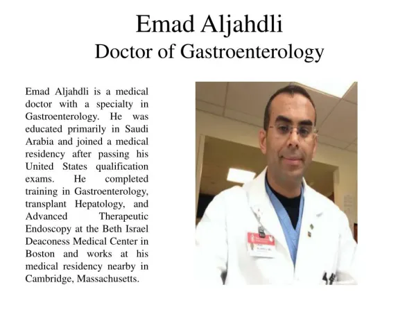 Emad Aljahdli Doctor of Gastroenterology