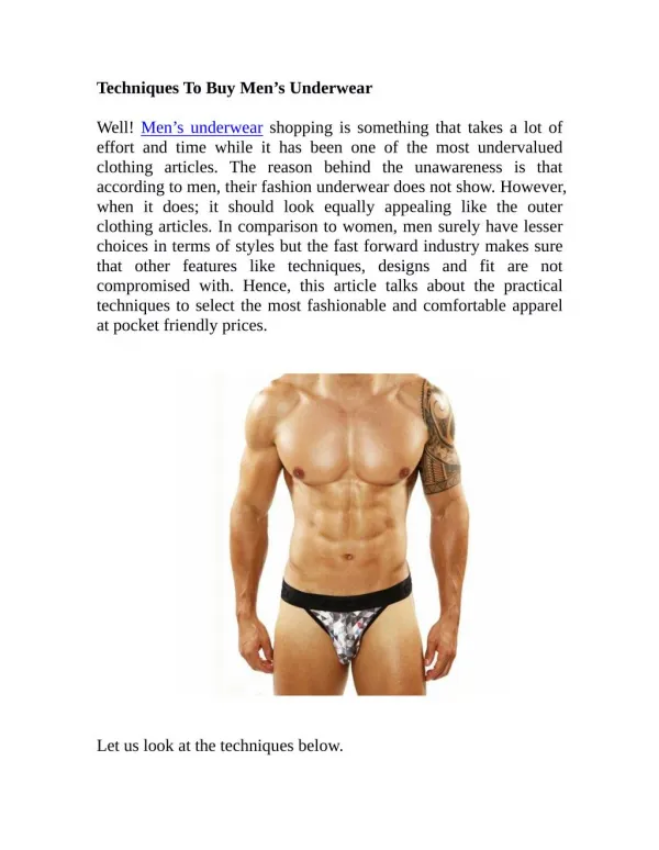 Techniques To Buy Men's Underwear