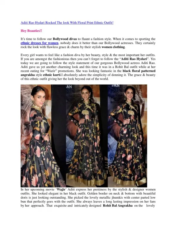 Aditi Rao Hydari Rocked The look With Floral Print Ethnic Outfit!