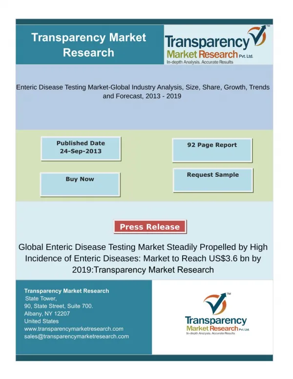 Report And Analysis:Enteric Disease Testing Market