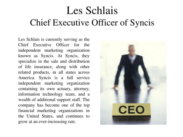 Les Schlais Chief Executive Officer of Syncis