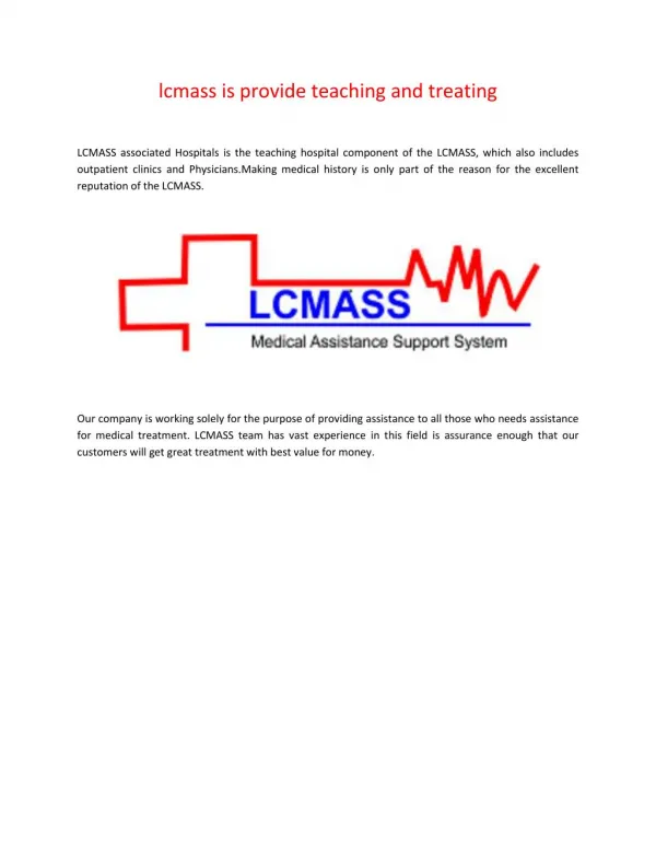 lcmass is provide teaching and treating