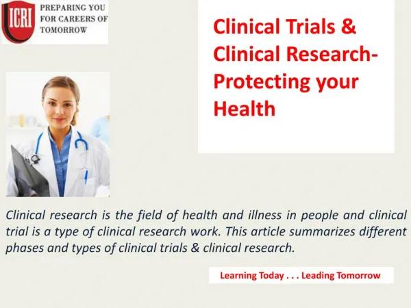 Best Clinical Trials & Clinical Research course Institute.