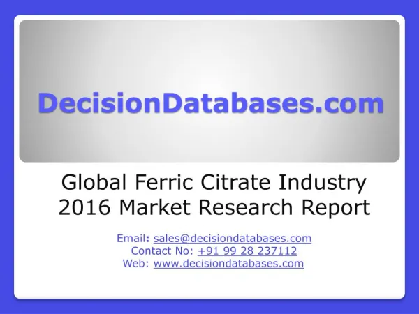 Global Ferric Citrate Industry Sales and Revenue Forecast 2016