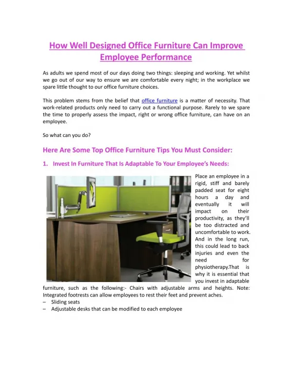 How Well Designed Office Furniture Can Improve Employee Performance
