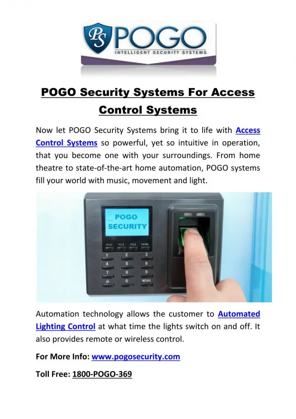 POGO Security Systems For Access Control Systems