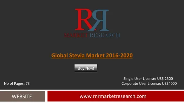 Worldwide Stevia Market by 2020 Analyzed in New Report