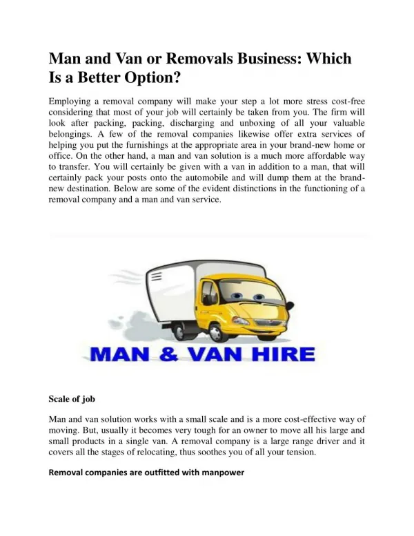 Man and Van or Removals Business