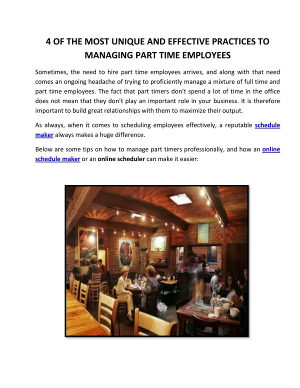 4 Of the Most Unique and Effective Practices To Managing Part Time Employees