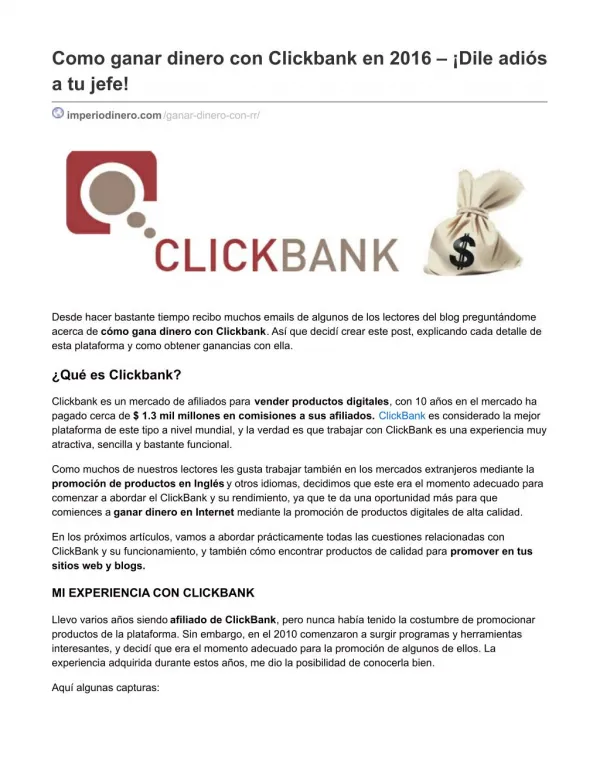 Como ganar dinero con Clickbank 2015 - Comsiones del 70%