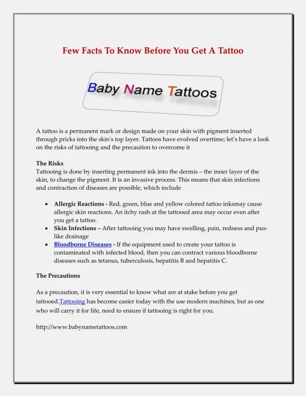 Few Facts To Know Before You Get A Tattoo