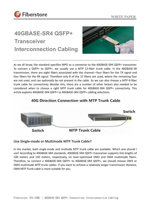40GBASE-SR4 QSFP Transceiver Interconnection Cabling