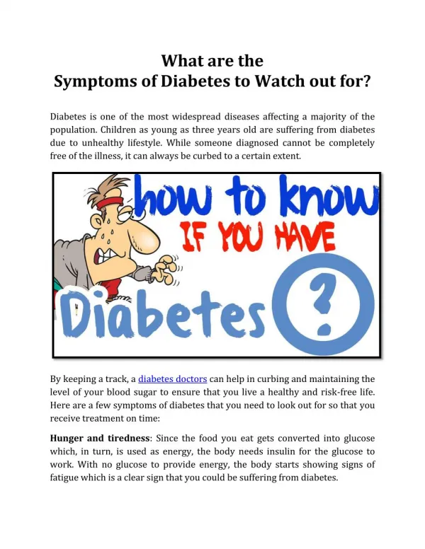 What are the Symptoms of Diabetes to Watch out for? - Apollo Edoc