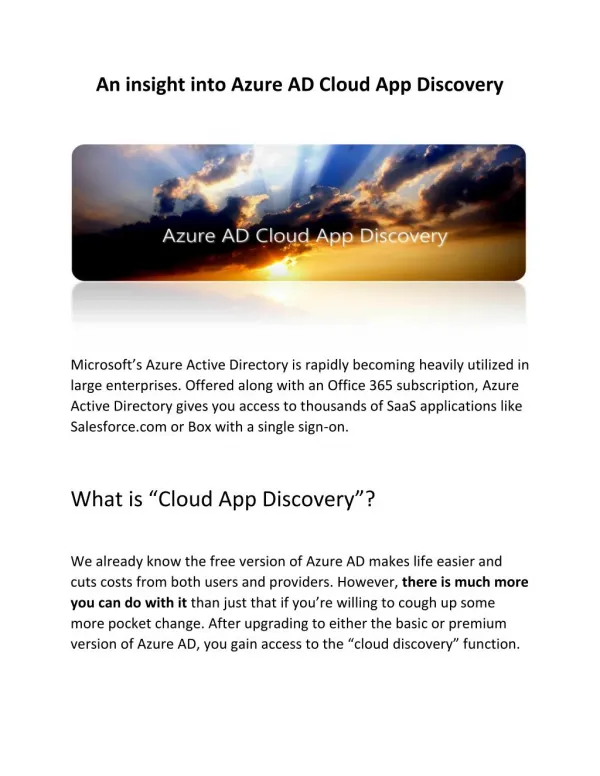 An insight into Azure AD Cloud App Discovery