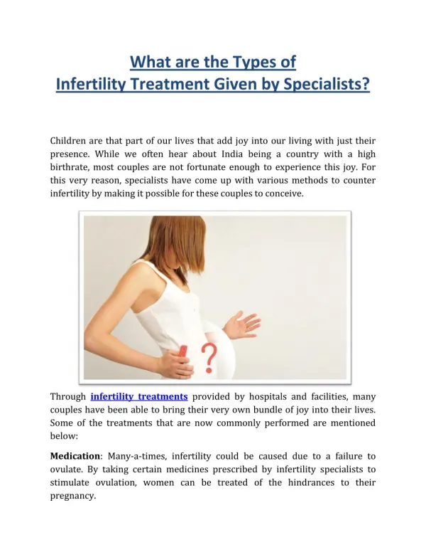 Different Types of Infertility Treatment Given by Specialists - Apollo Cradle