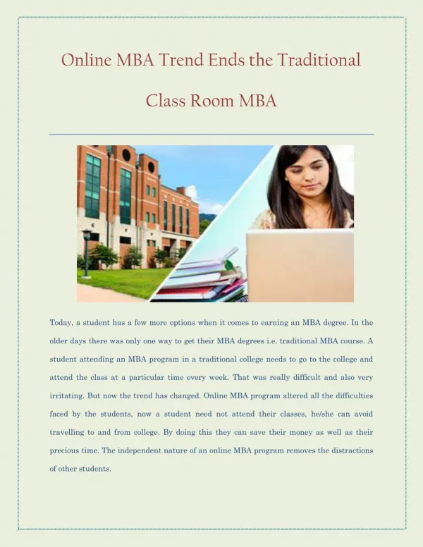 Online MBA trend ends the traditional class room MBA