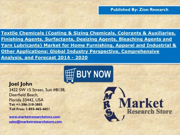 Global Textile Chemicals Market Analysis, Trends, Segment & Forecast up to 2020