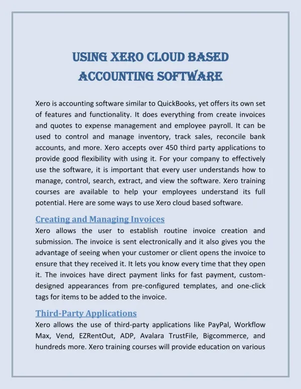 Using Xero Cloud Based Accounting Software