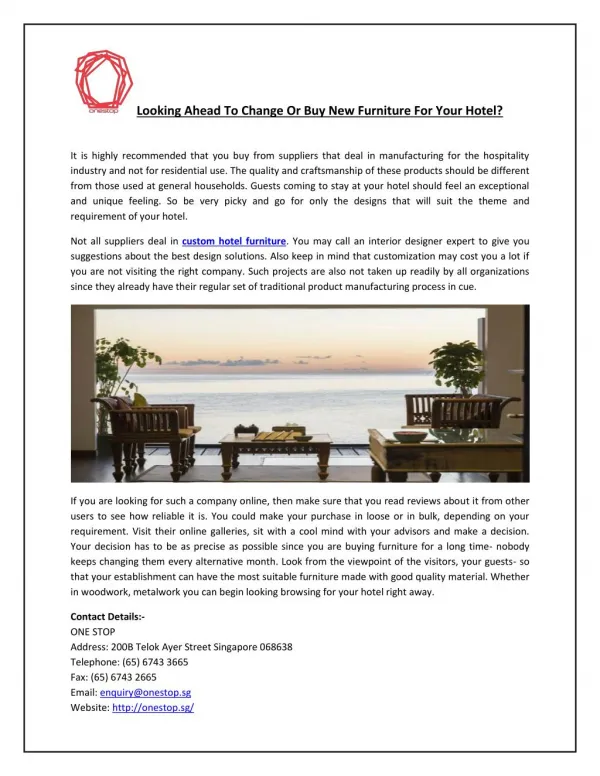 Looking Ahead To Change Or Buy New Furniture For Your Hotel?