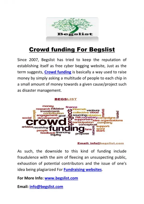 Crowd funding For Begslist
