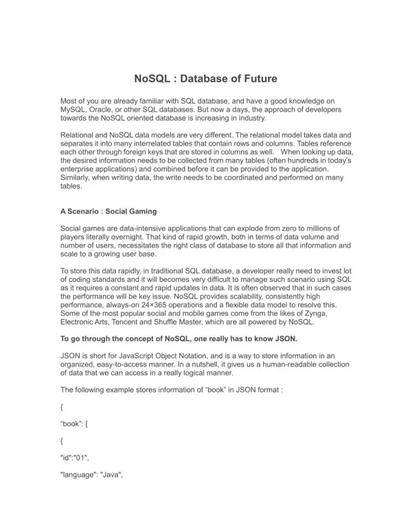 NoSQL : Database of Future