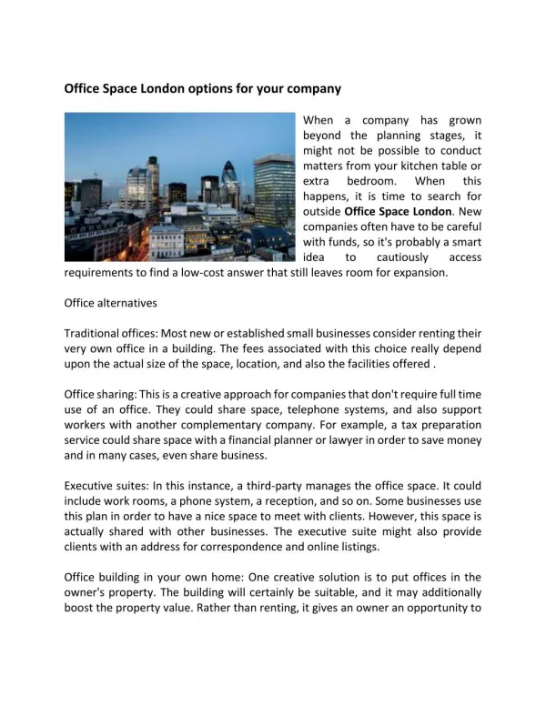 Office Space London options for your company