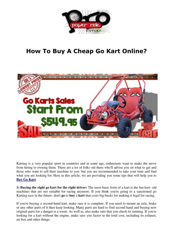 How To Buy A Cheap Go Kart Online?