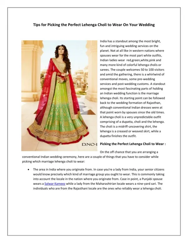 Tips for picking the perfect lehenga choli to wear on your wedding