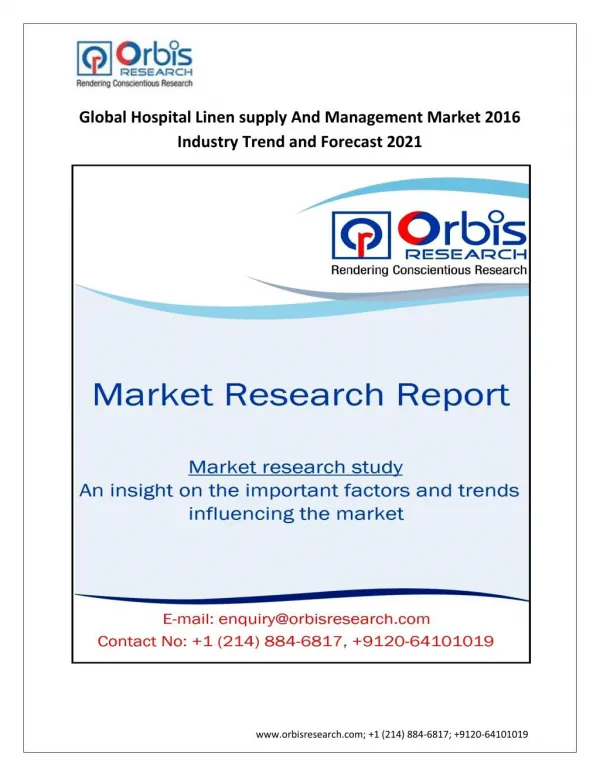 Global Hospital Linen supply And Management Industry 2021 Forecast Report