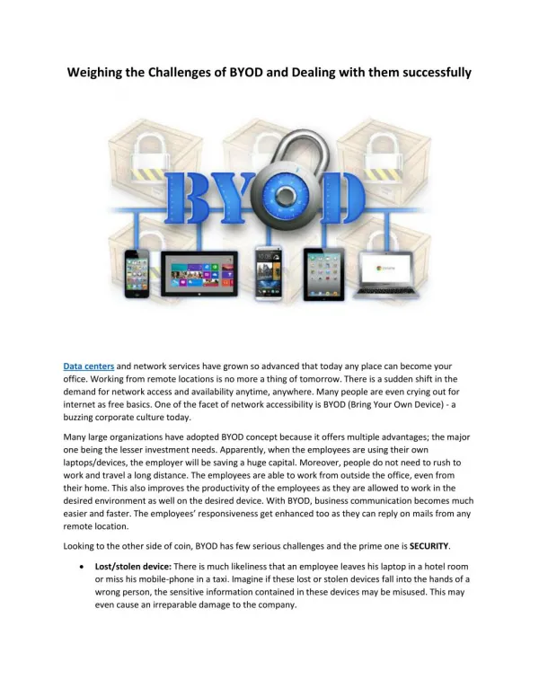Weighing the Challenges of BYOD and Dealing with them successfully