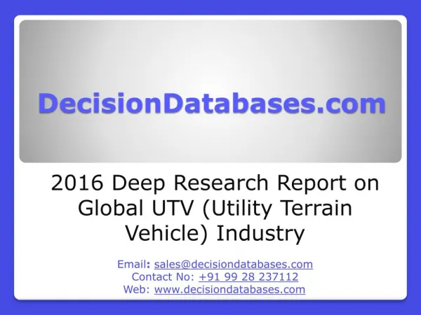 Global UTV (Utility Terrain Vehicle) Industry Sales and Revenue Forecast 2016