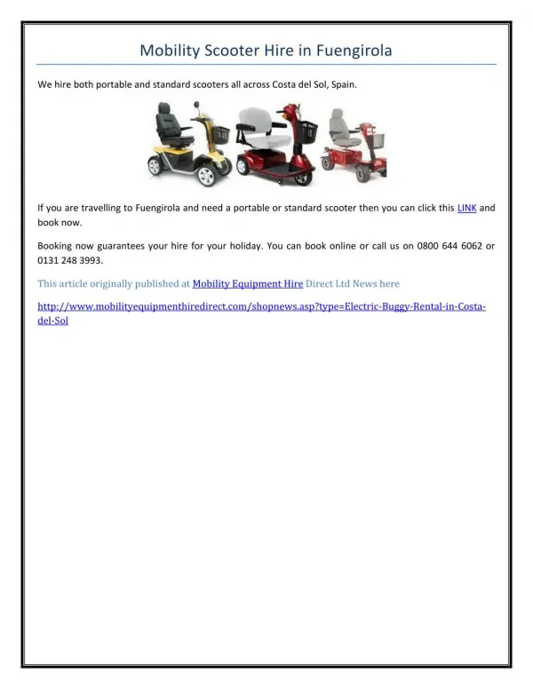 Mobility Scooter Hire in Fuengirola