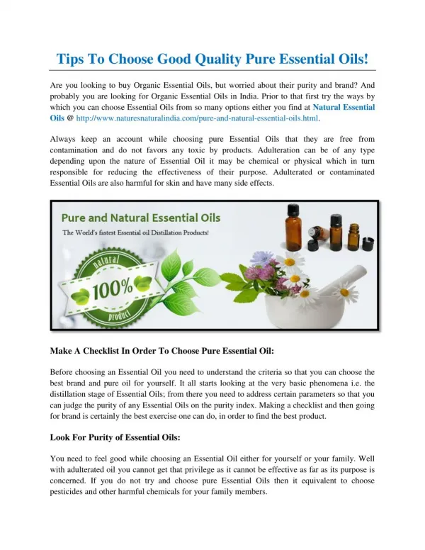 Tips To Choose Good Quality Pure Essential Oils!