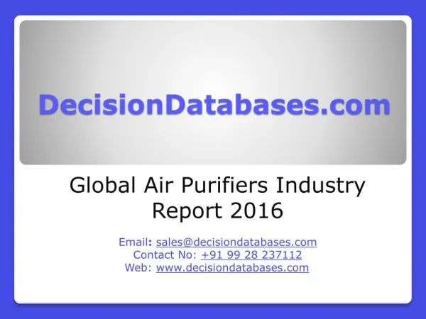 Global Air Purifiers Market 2016:Industry Trends and Analysis