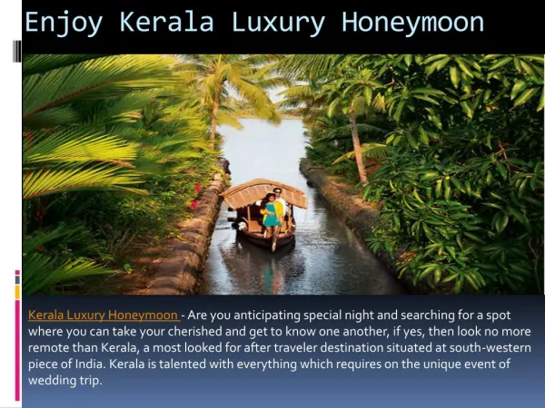 Enjoy Kerala Luxury Honeymoon
