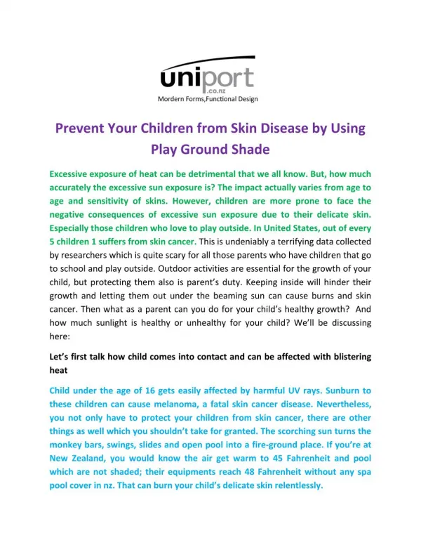 Prevent Your Children from Skin Disease by Using Play Ground Shade