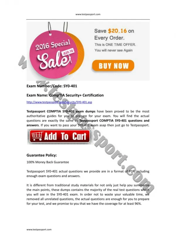 CompTIA Security SY0-401 PDF download