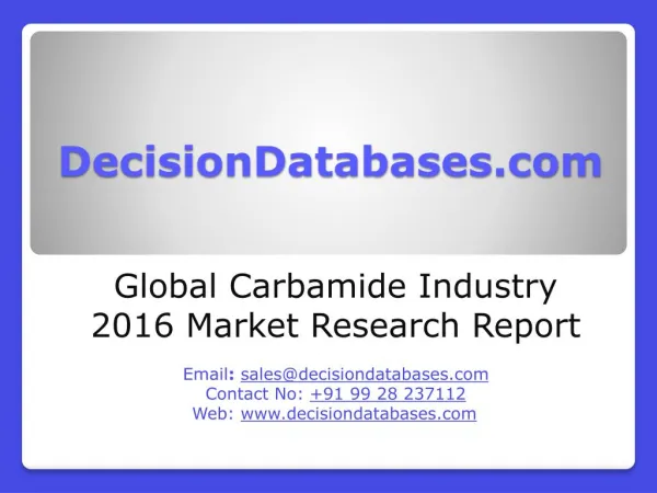 Carbamide Market International Analysis and Forecasts 2021
