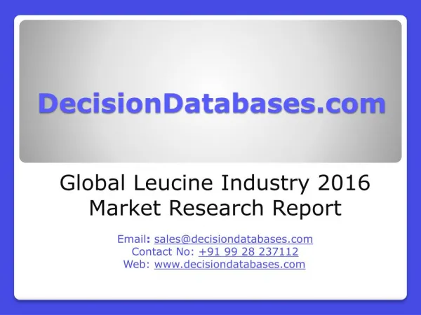 International Leucine Industry: Market research, Company Assessment and Industry Analysis 2016