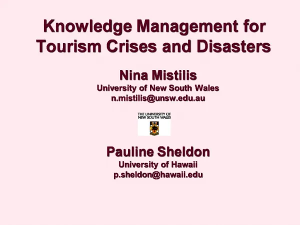 Knowledge Management for Tourism Crises and Disasters